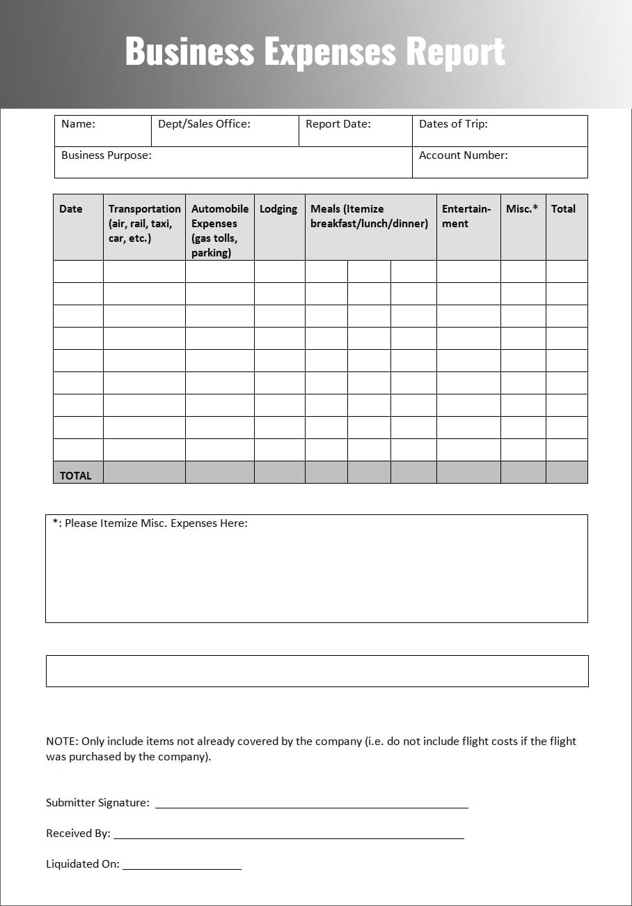 Expense Report Template Google Docs