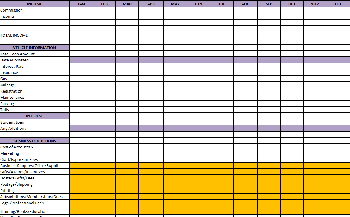 Spreadsheet For Tax Expenses —