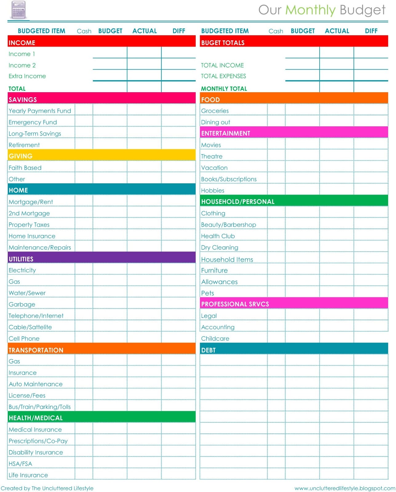 budget planner templates free