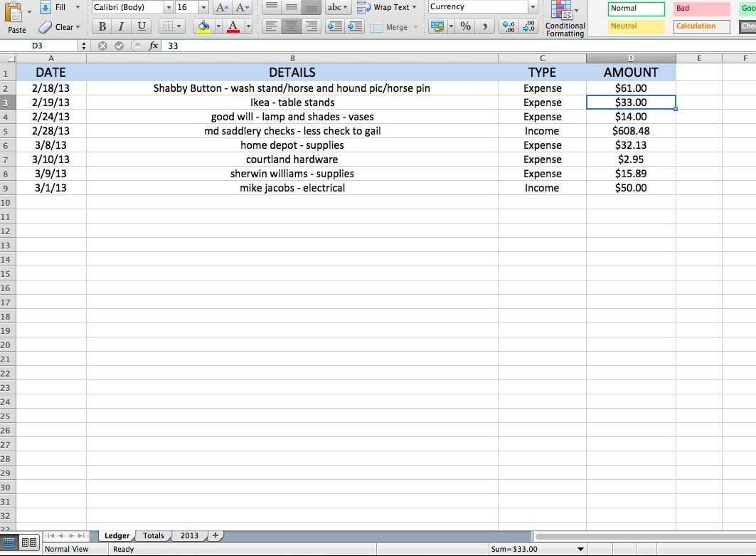 excel spreadsheet for daily expenses