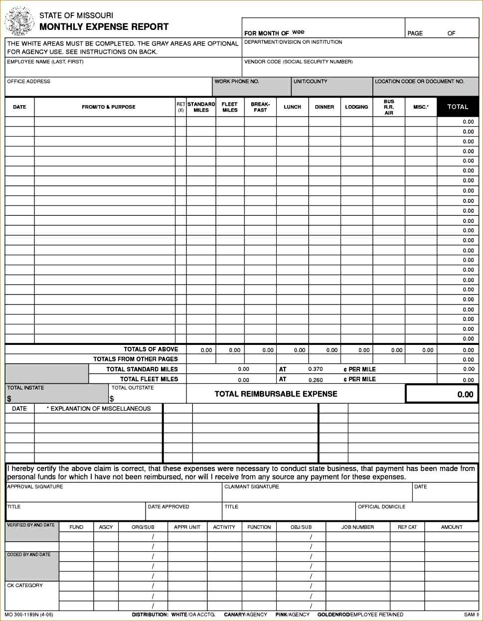 Monthly Expense Report Template Excel 1