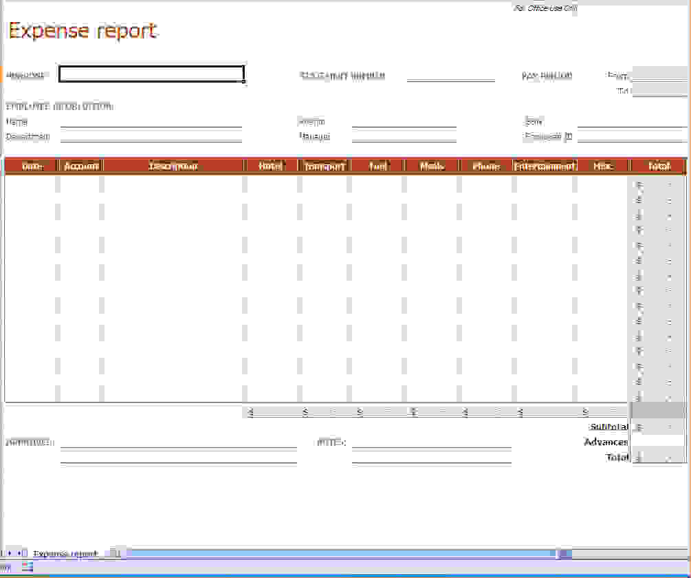 monthly business expense report template excel