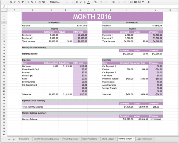 personal finance excel spreadsheets