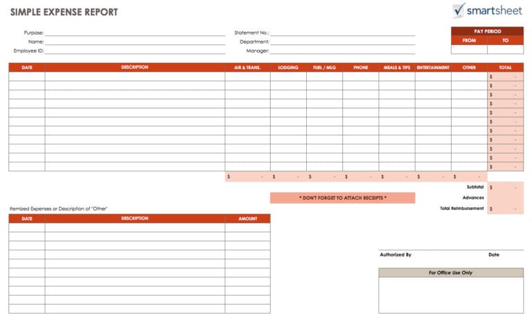 free income expense report template