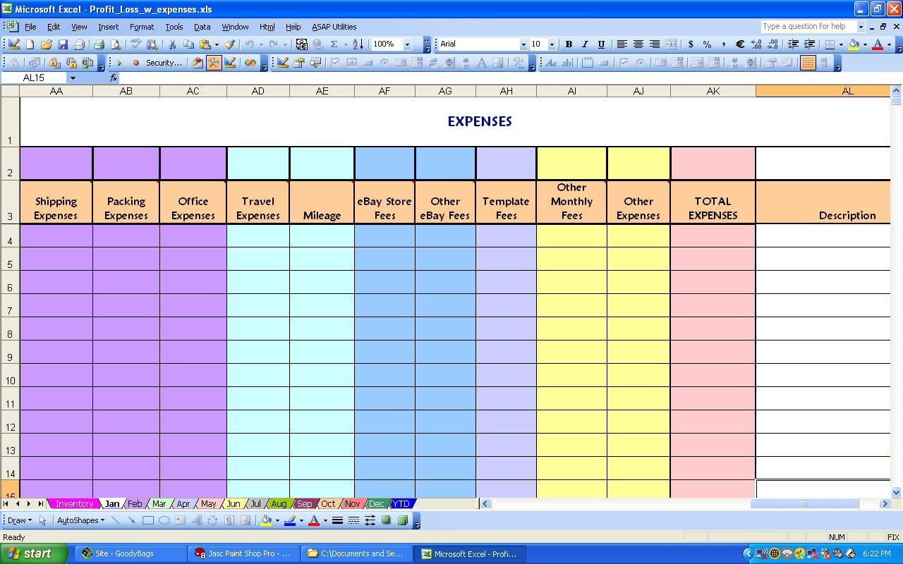 profit and loss template excel —