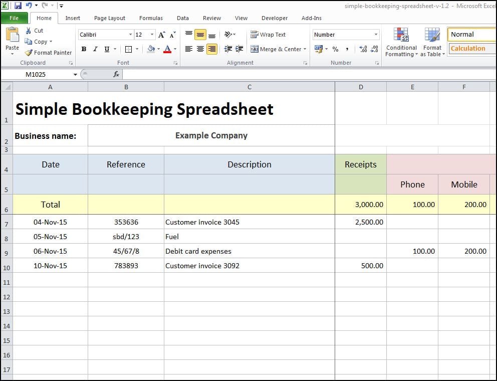 simple bookkeeping spreadsheet template free 1