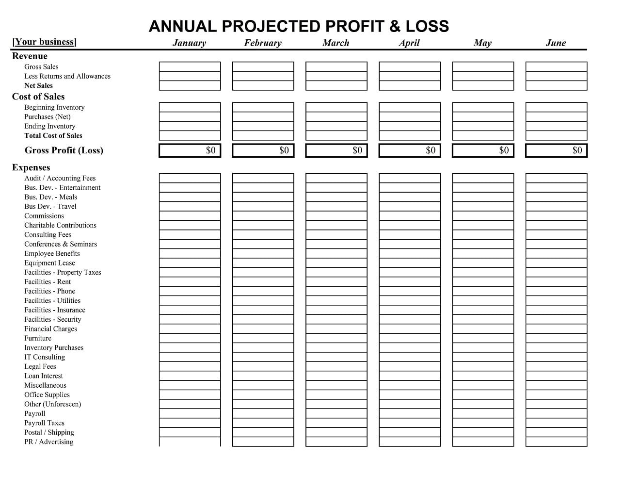 Simple Profit And Loss Statement Template