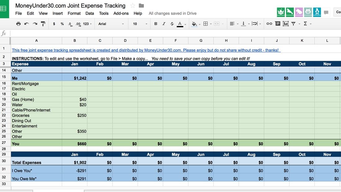 simple excel expense tracker