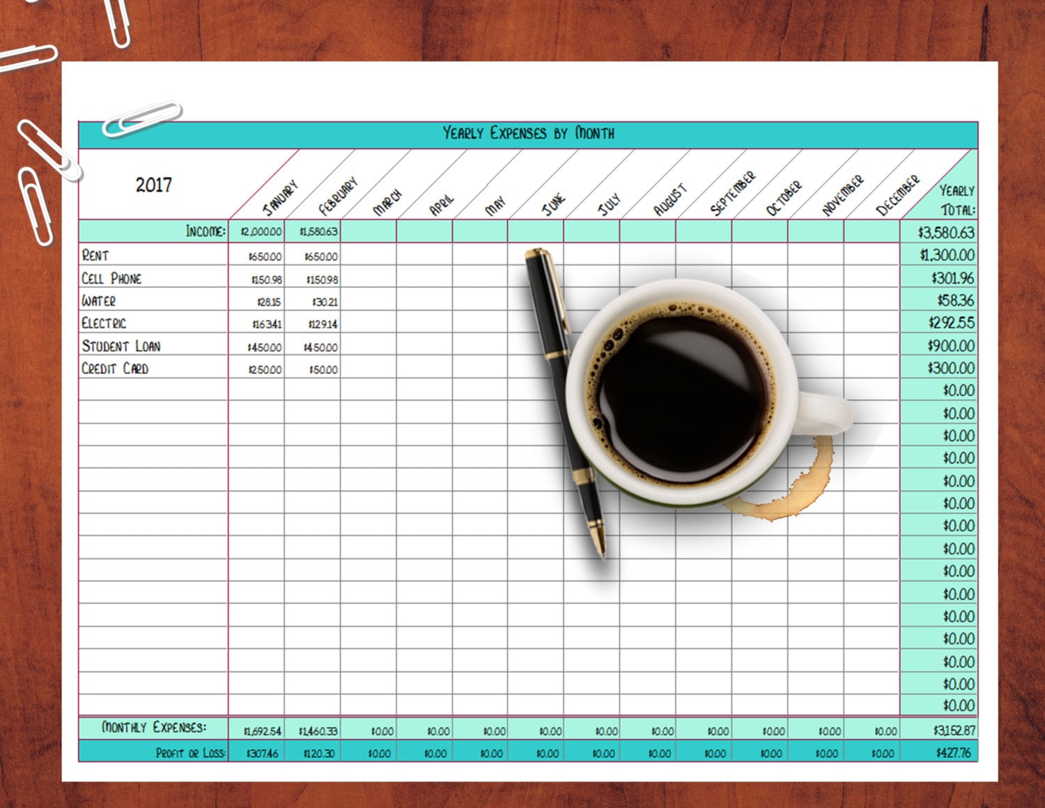 monthly business excel spreadsheet expense invoice