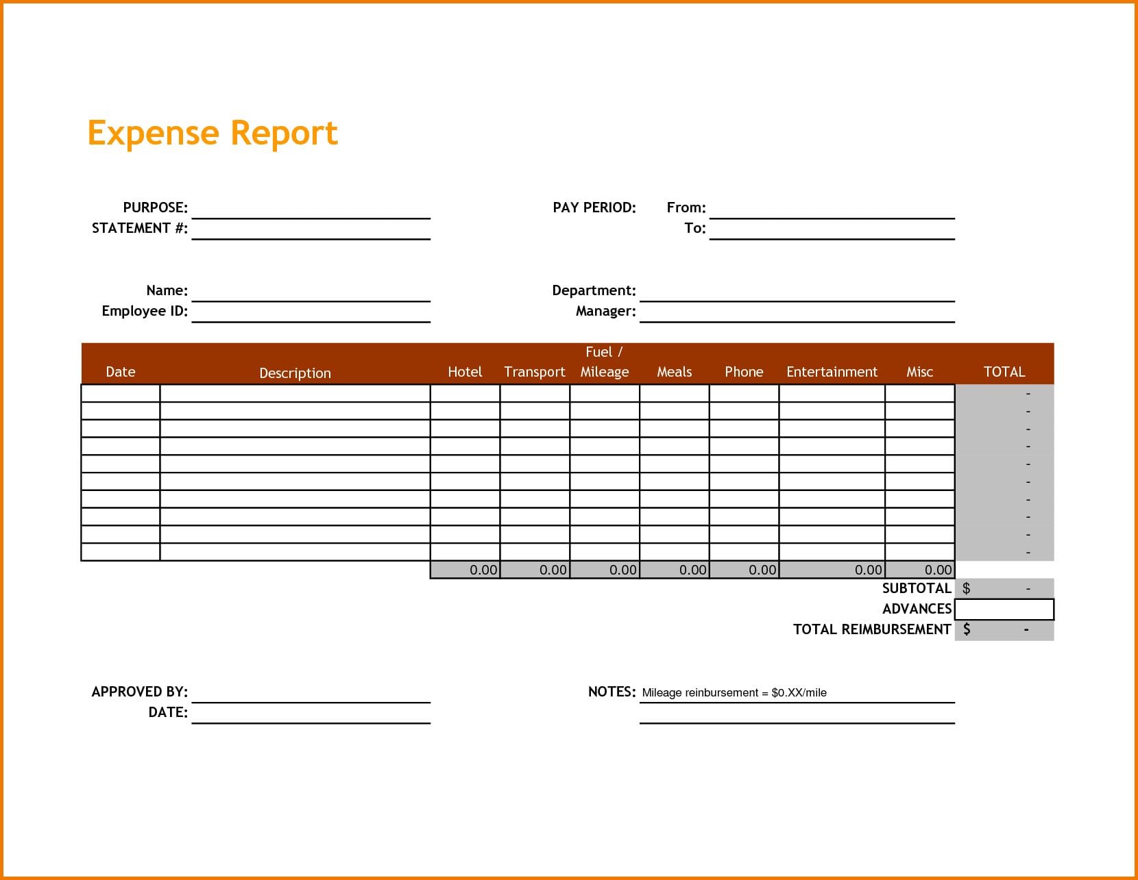 excel expense report template