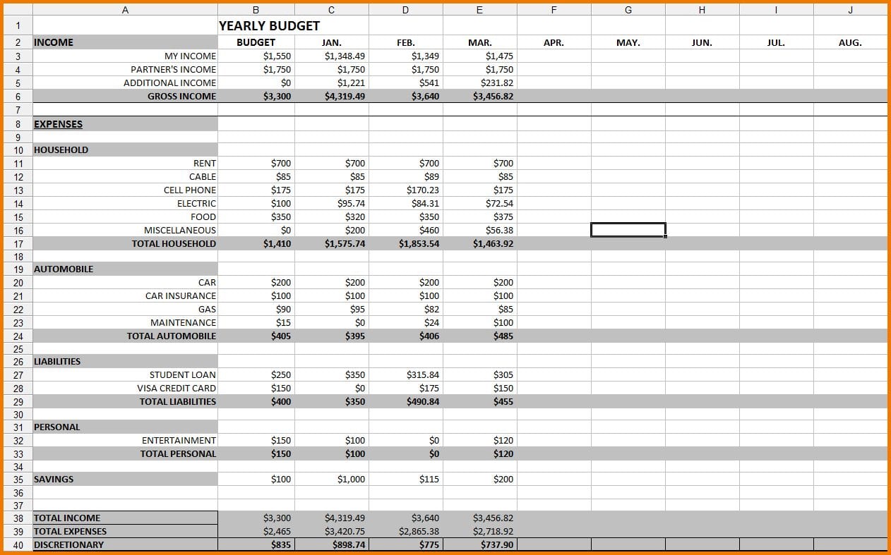 12 Month Budget Template Excel