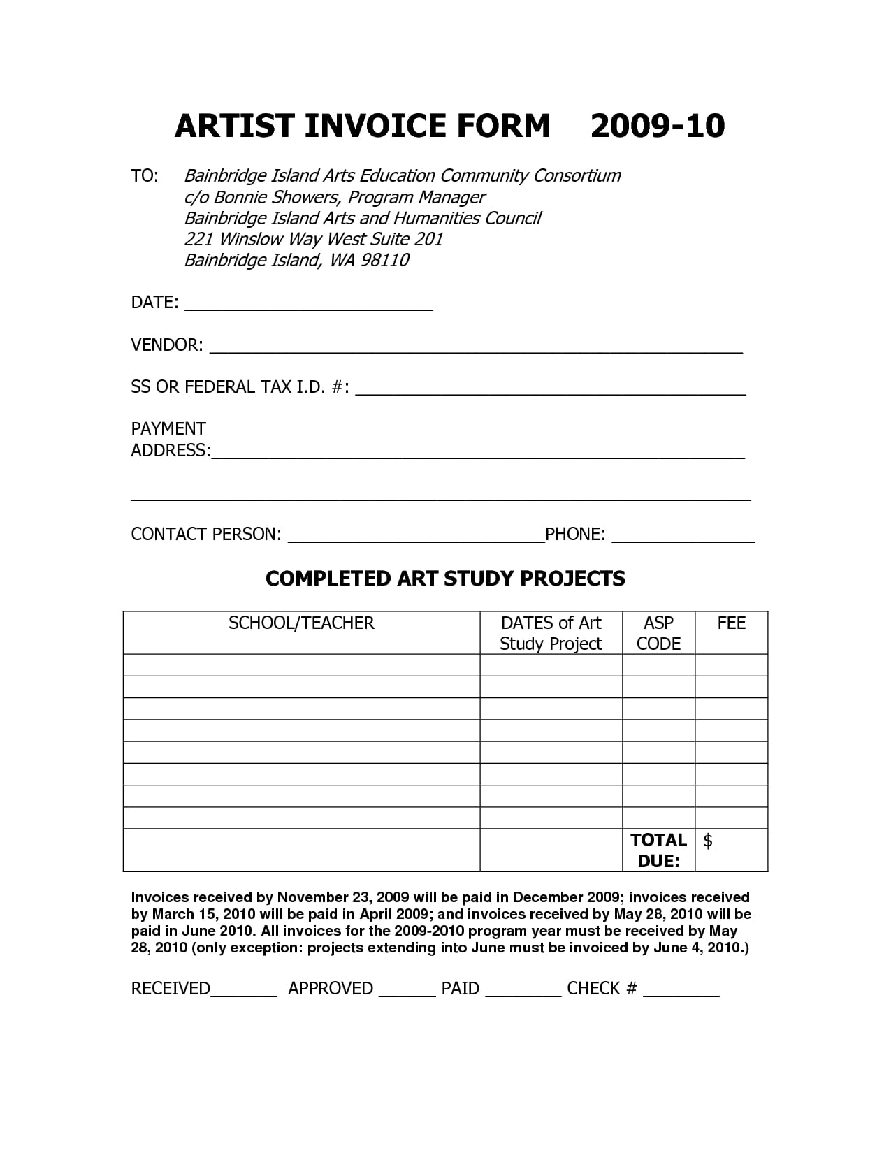 Artist Invoice Excelxo