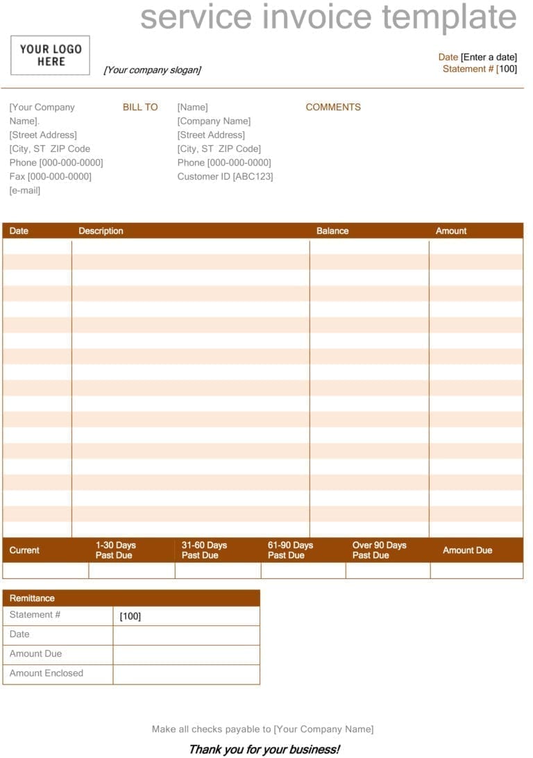 Blank invoice template free excelxo