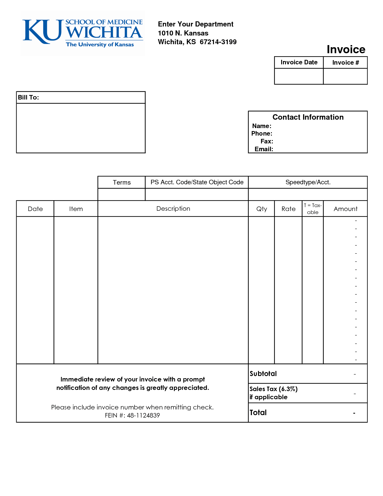 Blank Invoice Template Excel Free Excel Templates