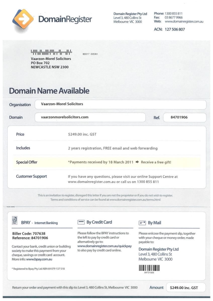 Domain Name invoice —
