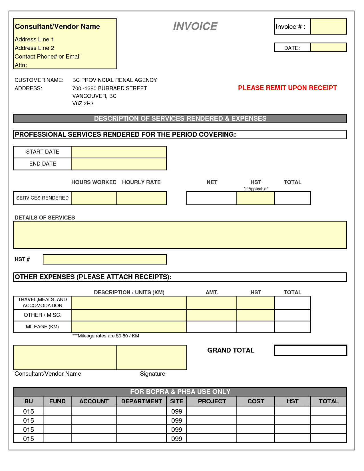 commercial shipping invoice template