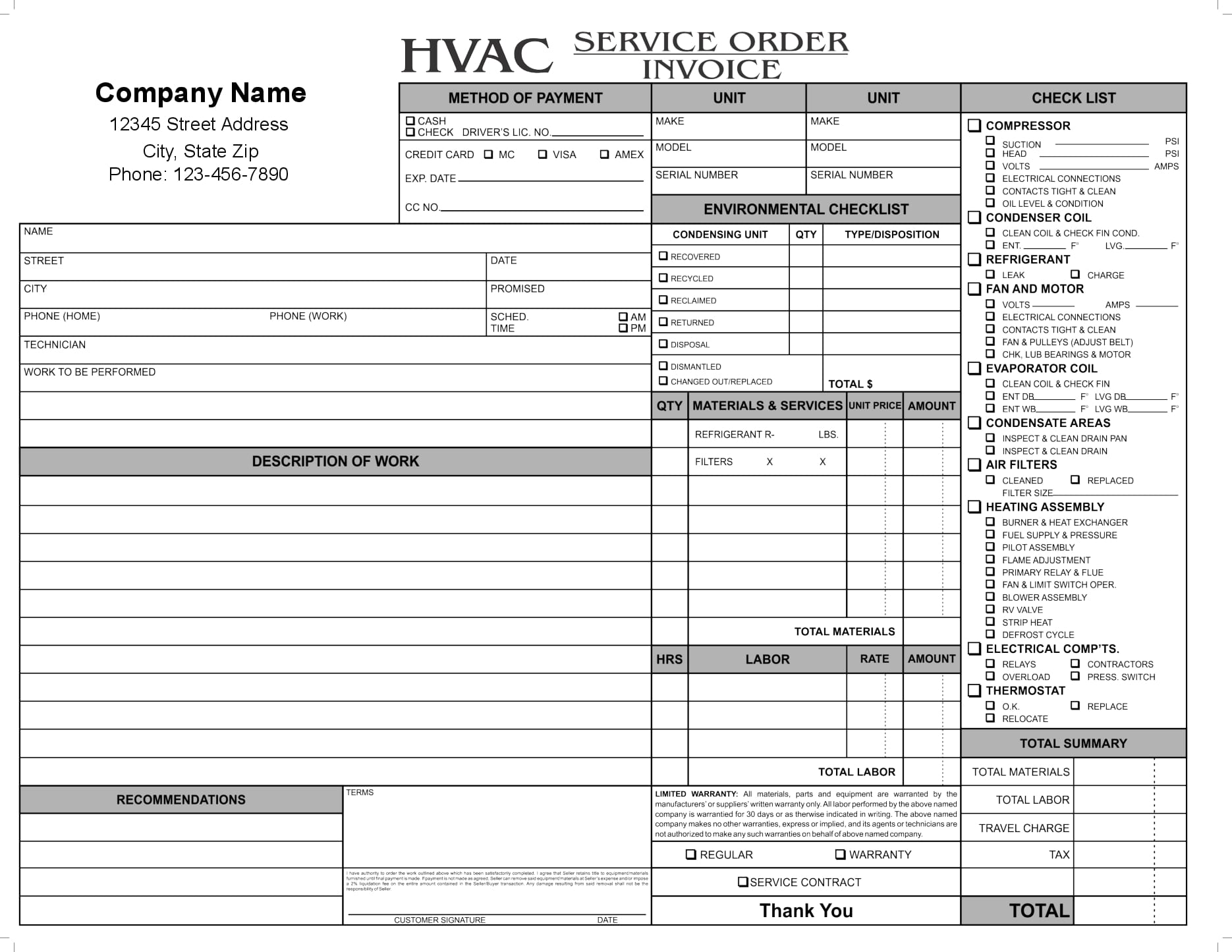 HVAC Service Order Invoice Templat