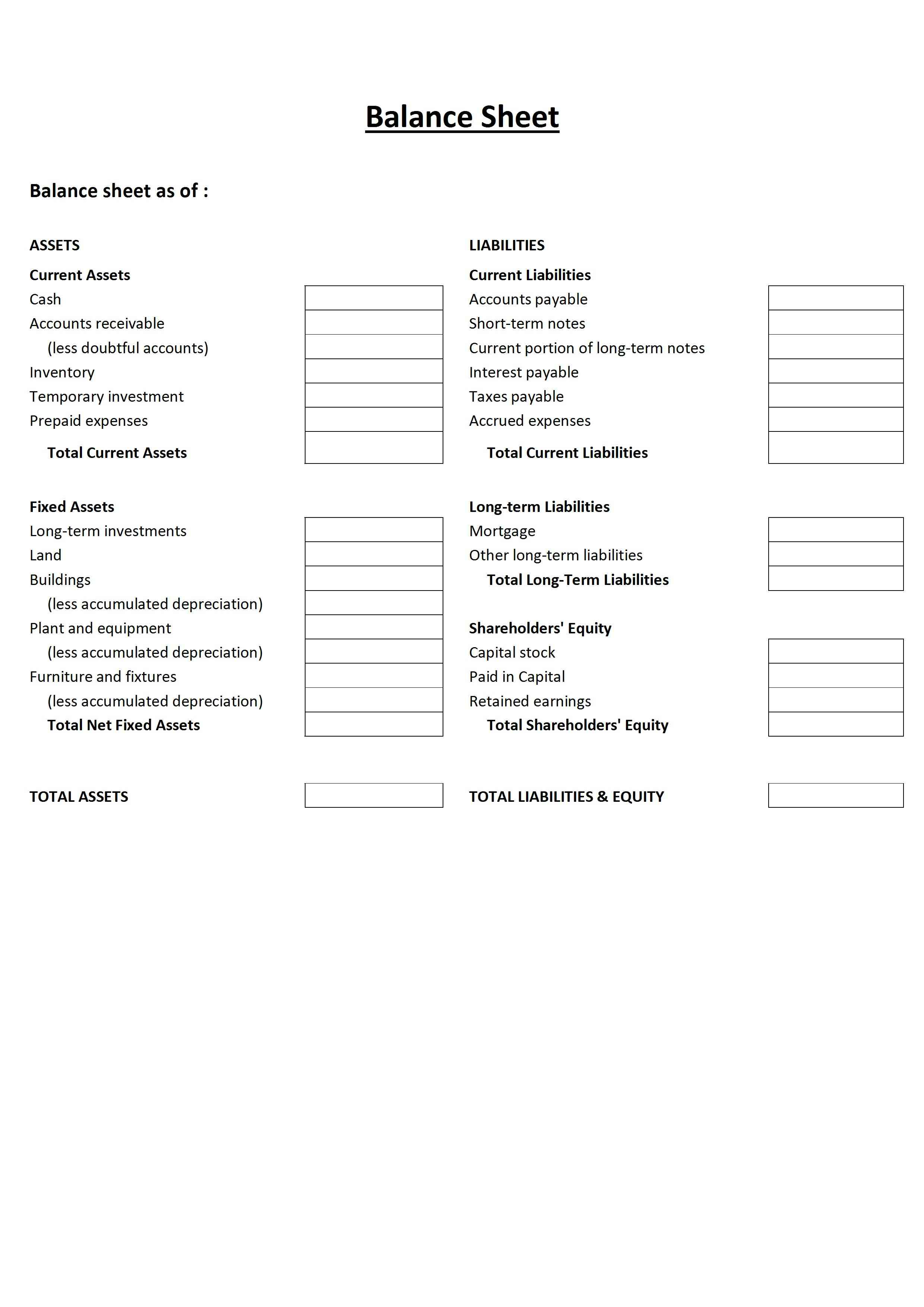 Accounting Balance Sheet Template