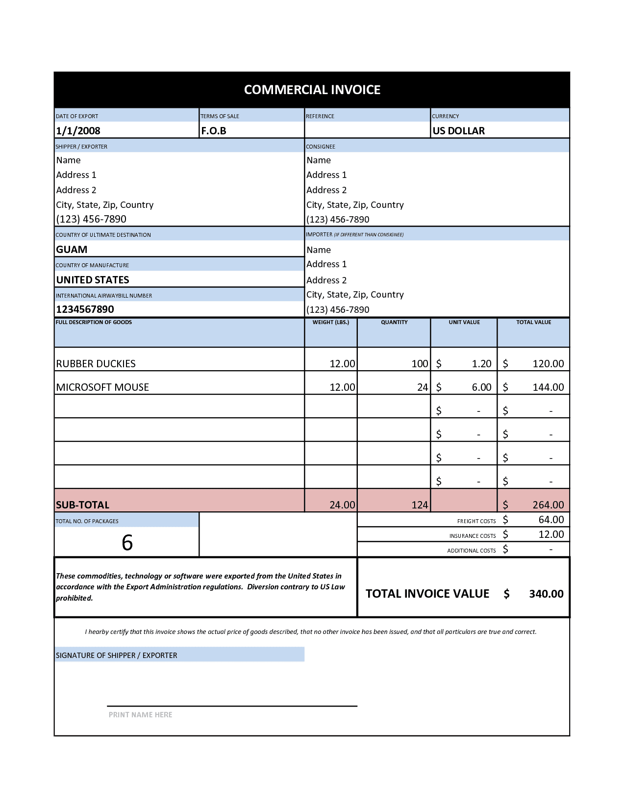 Basic Invoice Template Excel