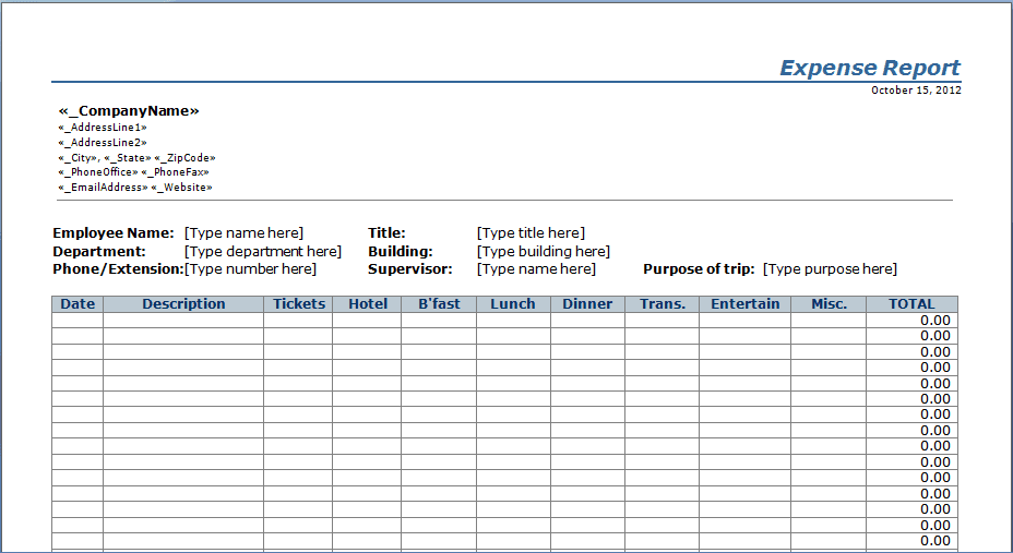 Business Expenses Template Free Download