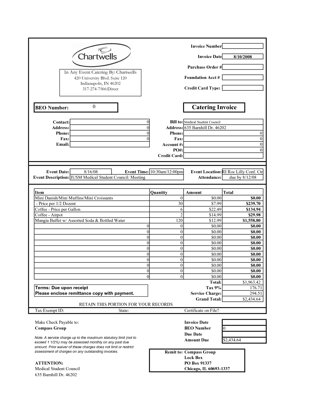 Catering Invoice Form