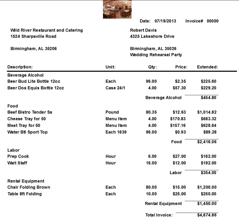 Catering Service Invoice excelxo com