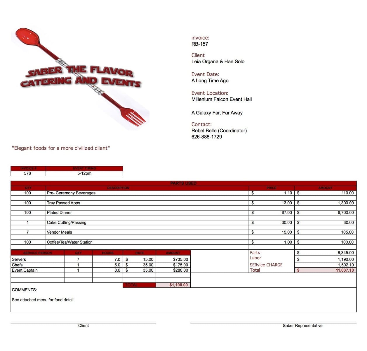 Catering Invoice Template Word