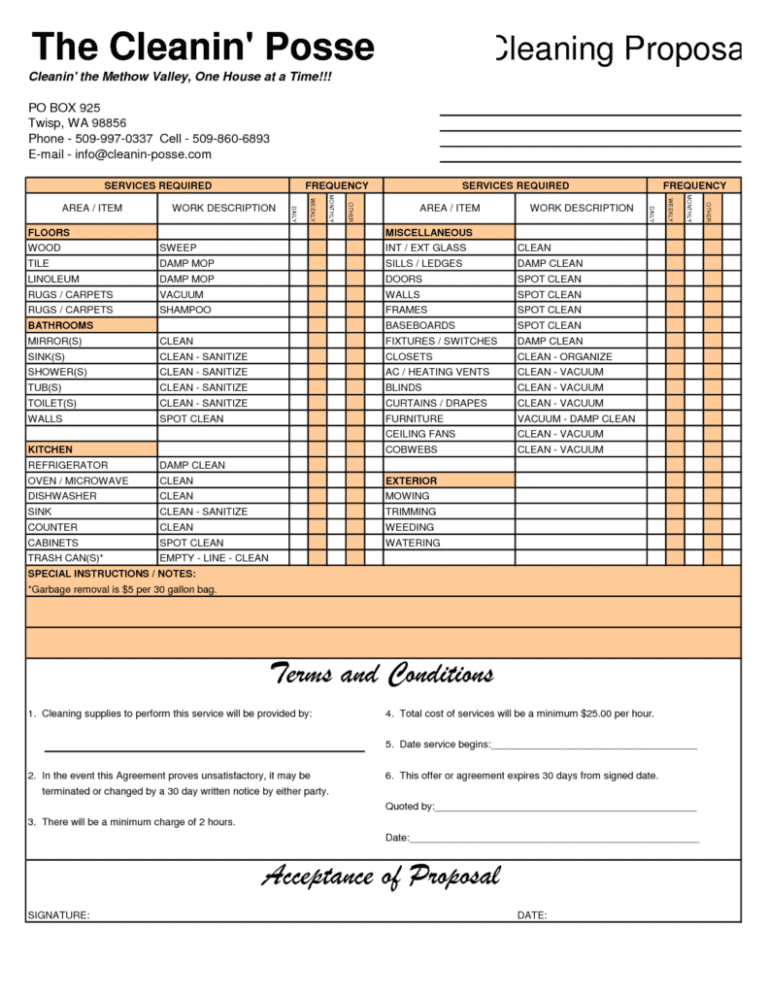 cleaning services invoice sample