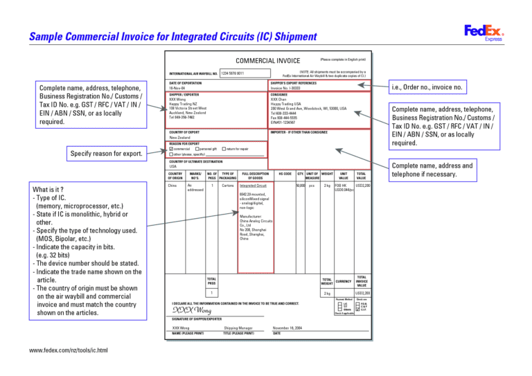 Commercial invoice fedex excelxo