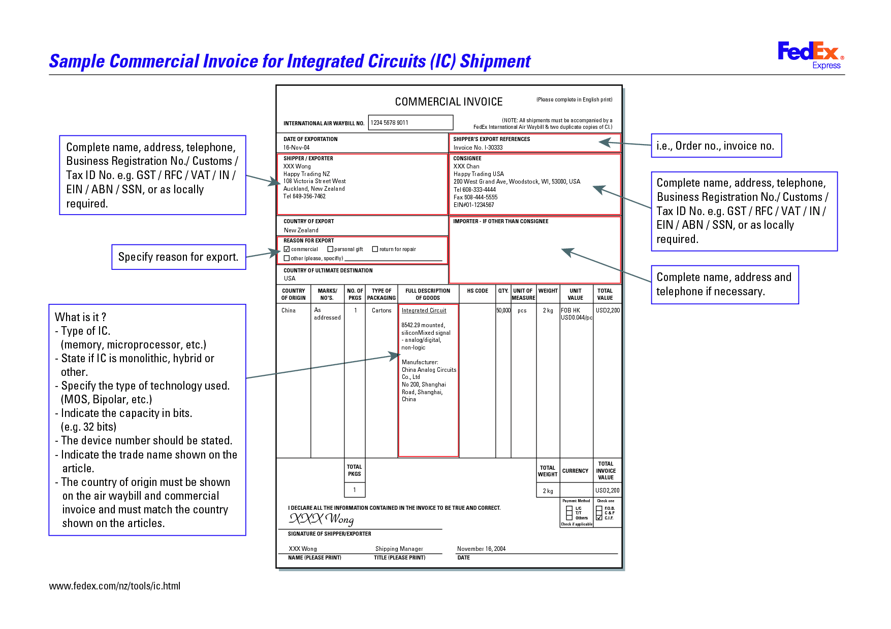 commercial invoice fedex template