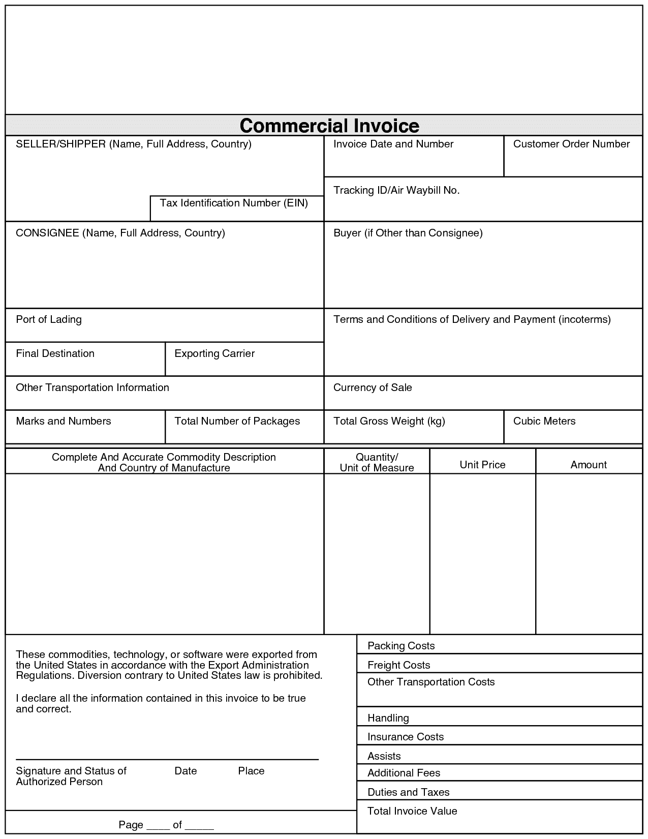Commercial Invoice Template Fedex