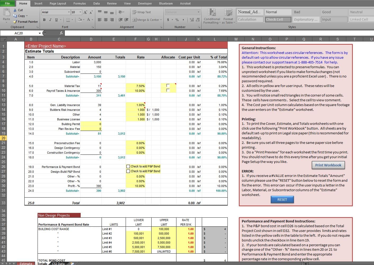 Construction Cost Estimate Template Excel