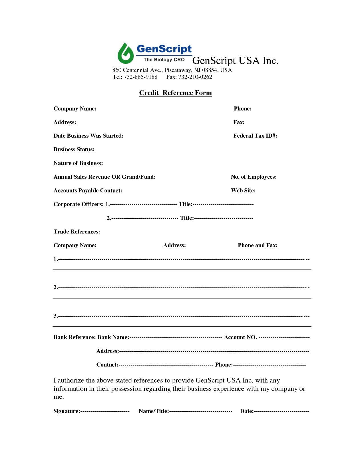 Credit Reference Form Template