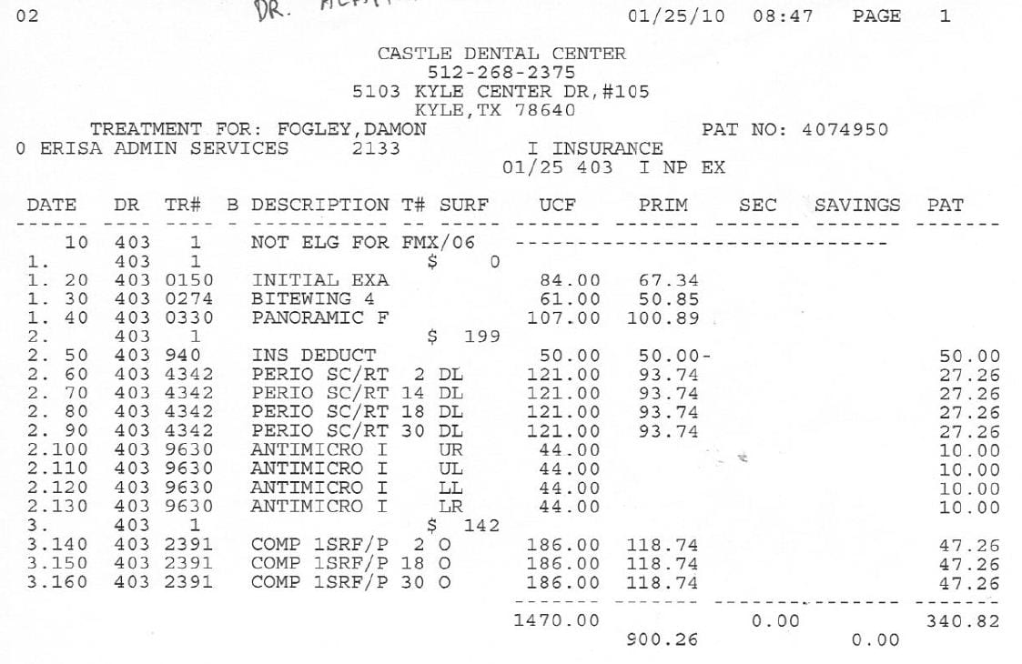 Dental Bill Receipt Format