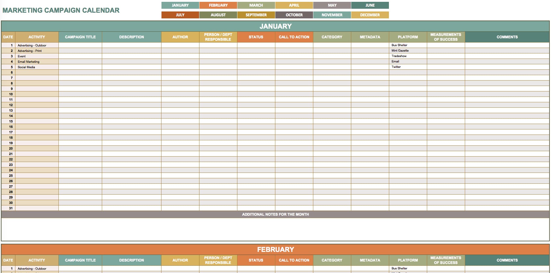 Digital Marketing Plan Template Excel