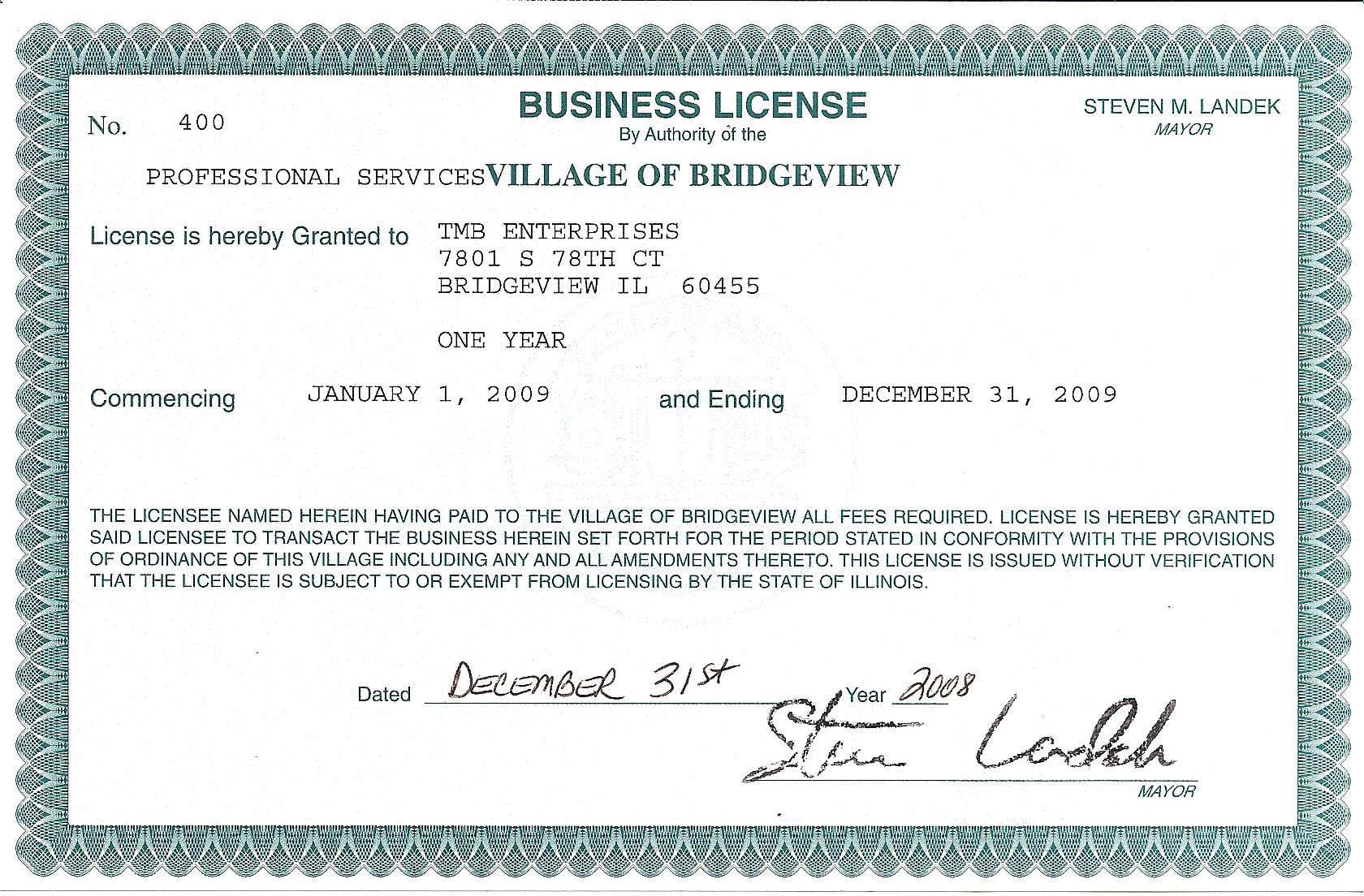 Printable Business License Template