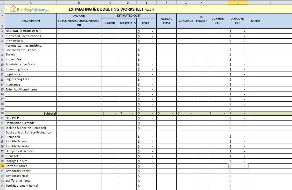 Excel Sheets Cost Estimation Civil Engineering