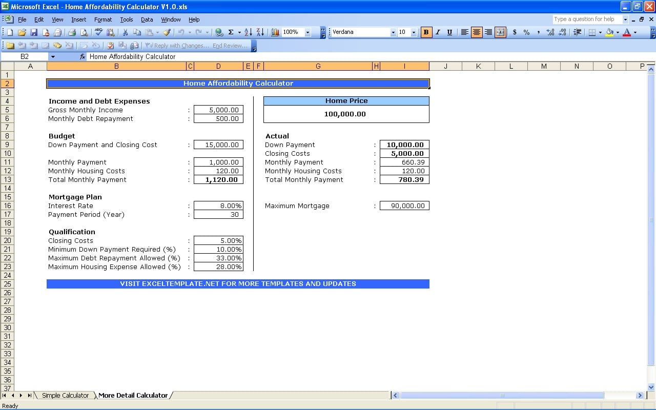 Excel Templates For Mortgage Payments