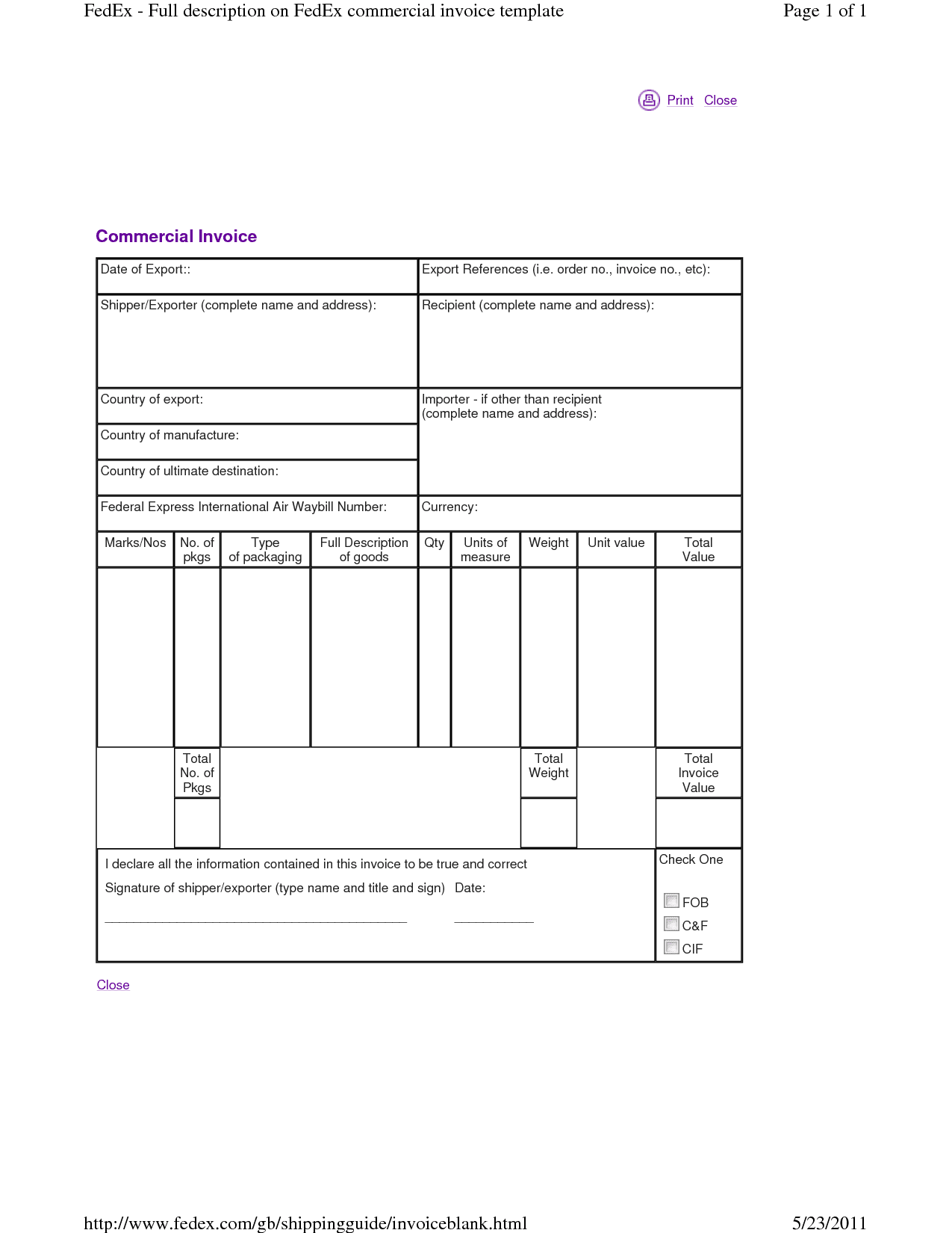 fedex commercial invoice international shipping