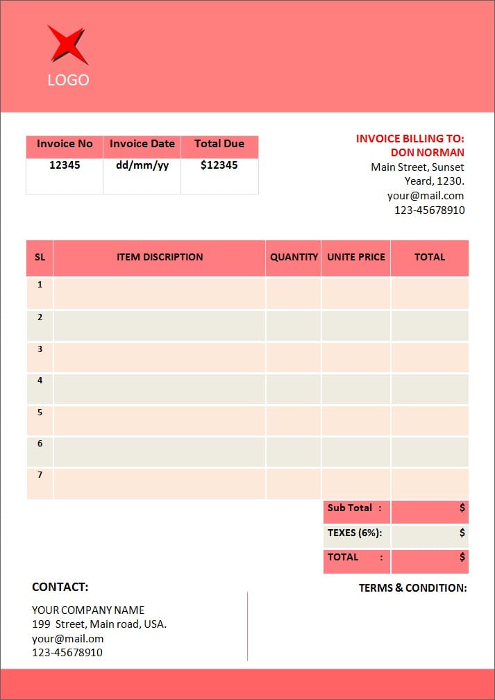 invoice templates Microsoft Word or Excel