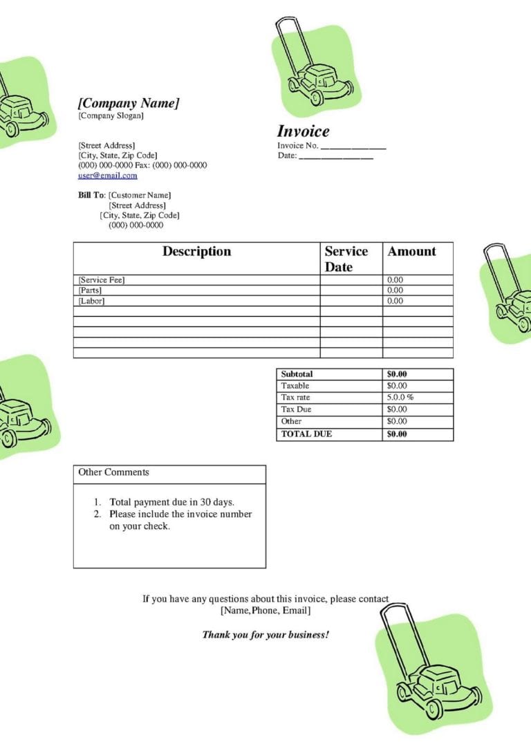 free lawn care invoice template —