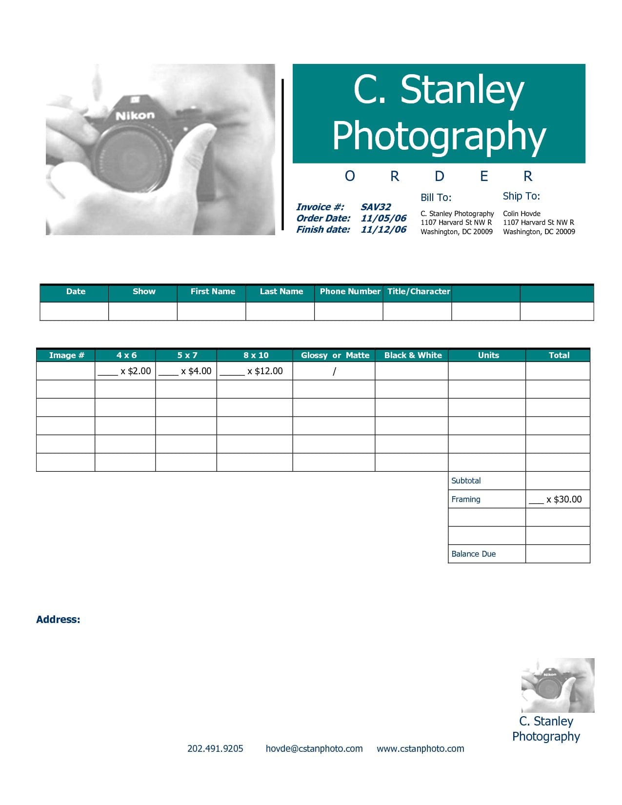 Photography Invoice Template Free