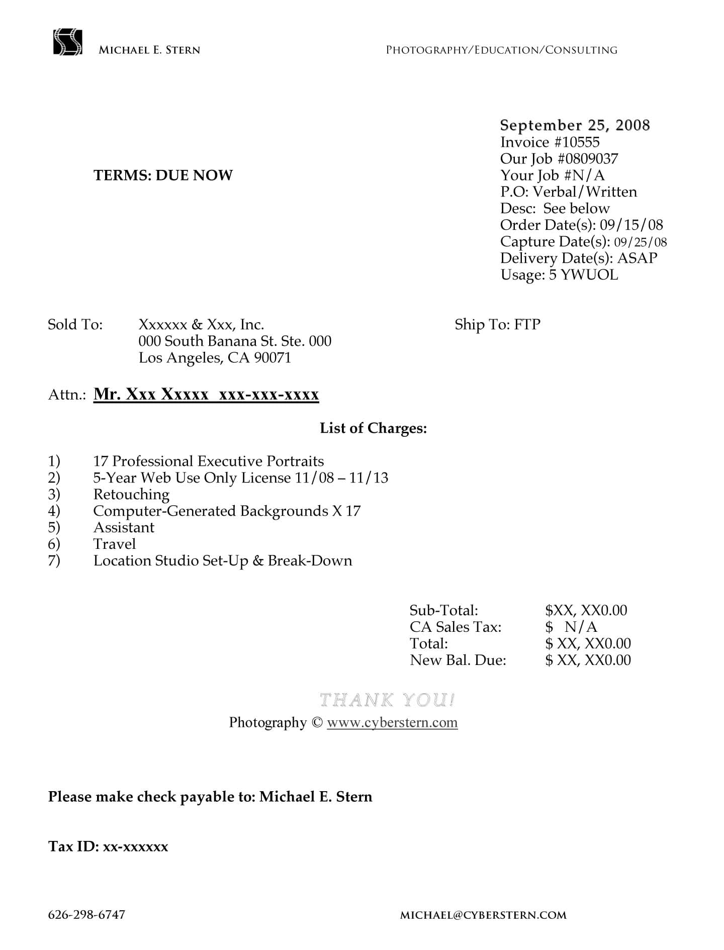 Free Photography Invoice Template Download