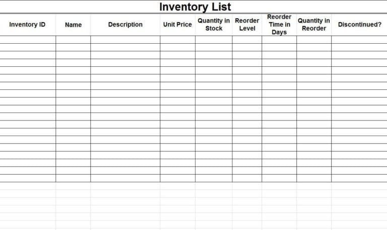 free printable inventory sheets excelxo com