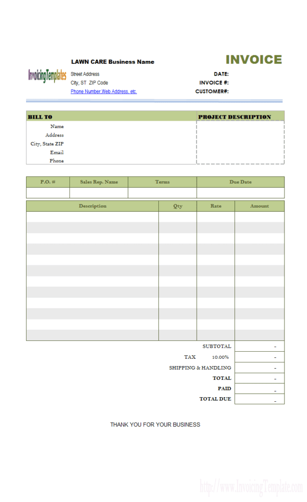 free printable lawn care invoices excelxocom
