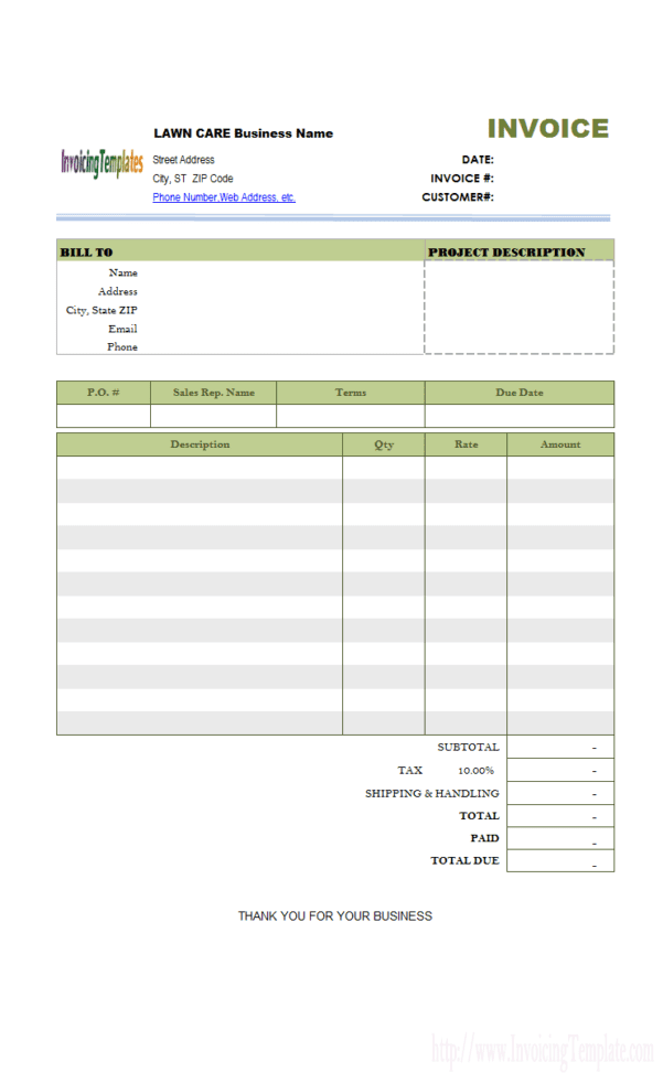 Free Printable Lawn Care Invoices — 7283