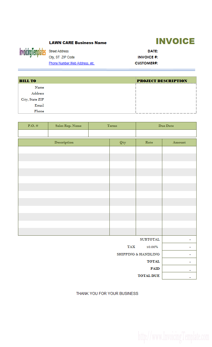 free printable lawn care invoices —