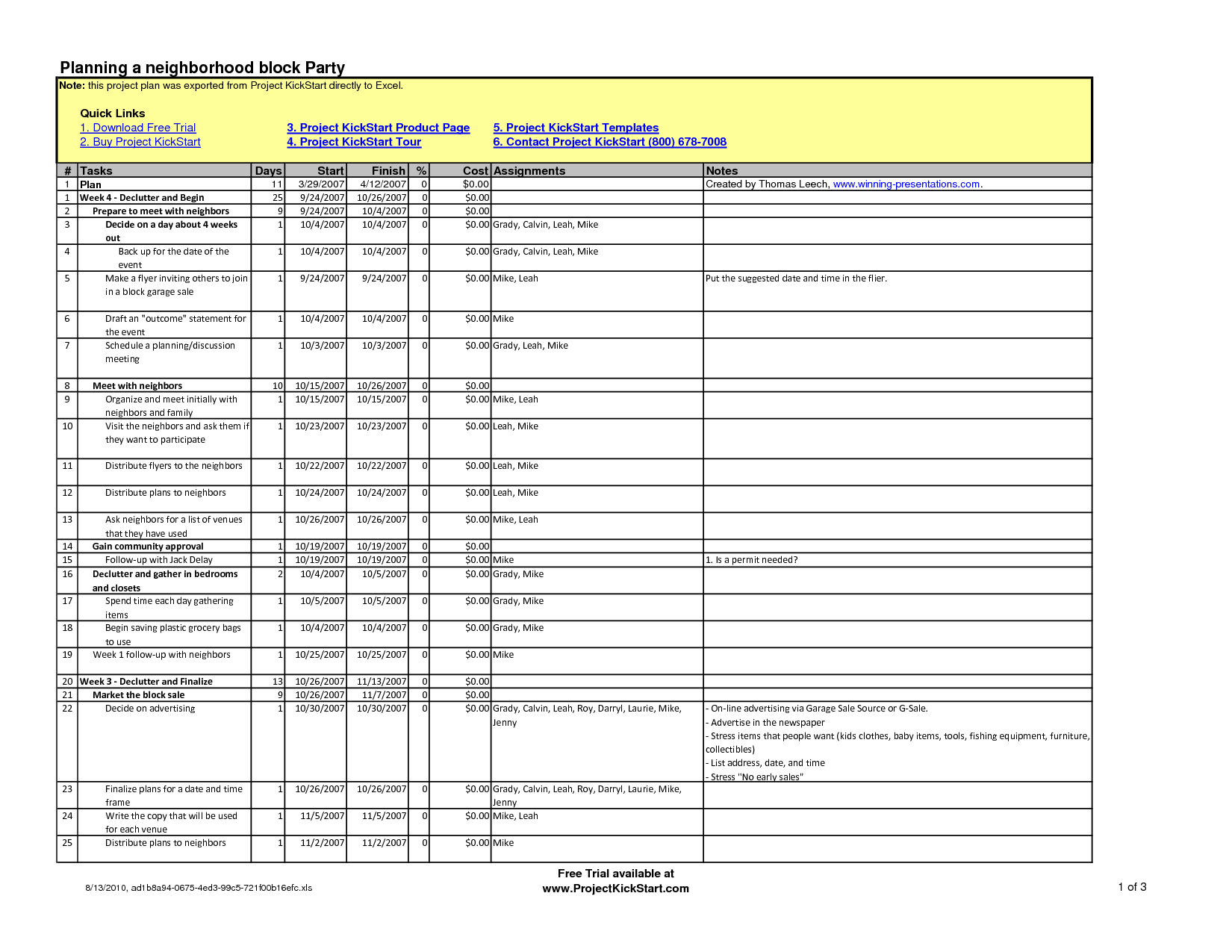 Free Project Management Templates Excel 2007 1