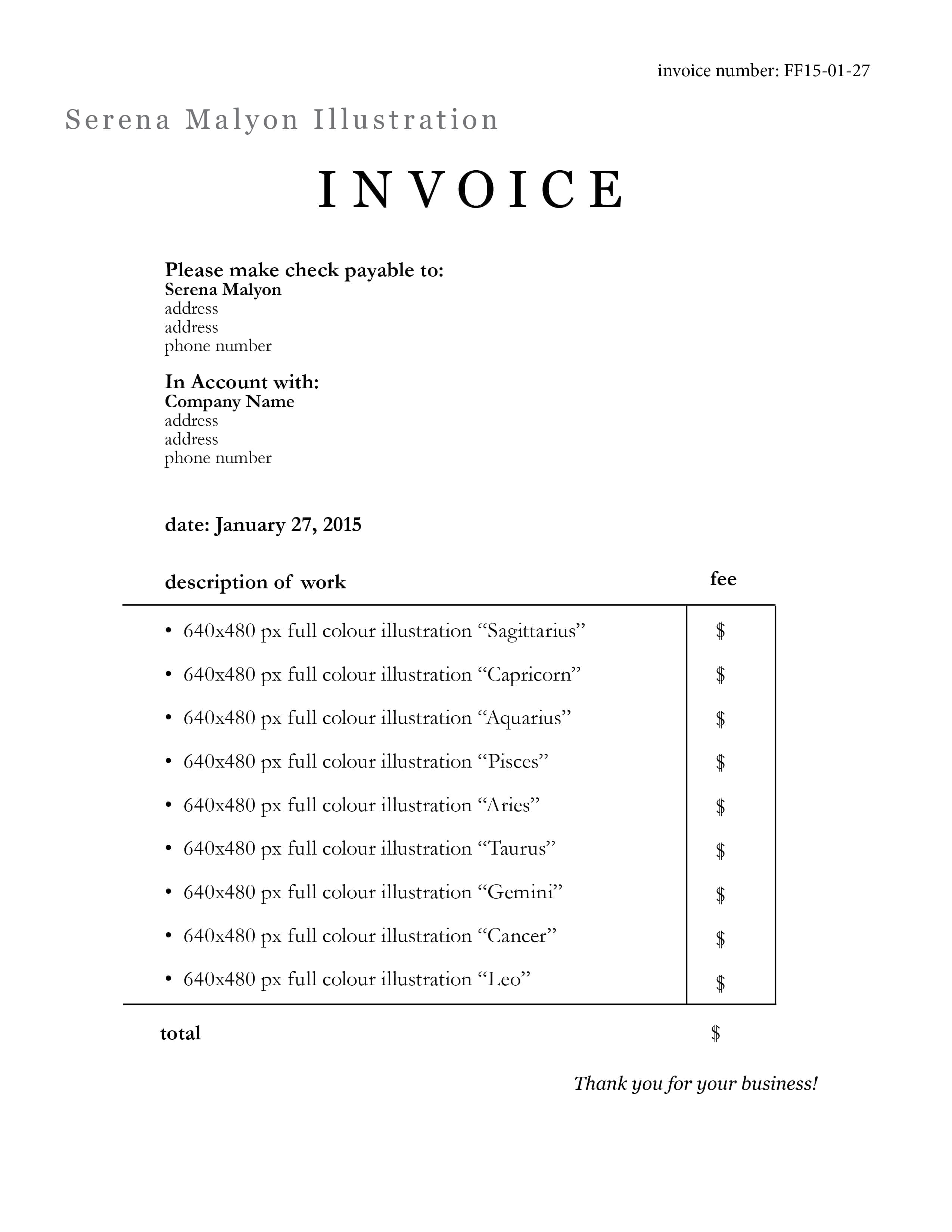 freelance writer invoice