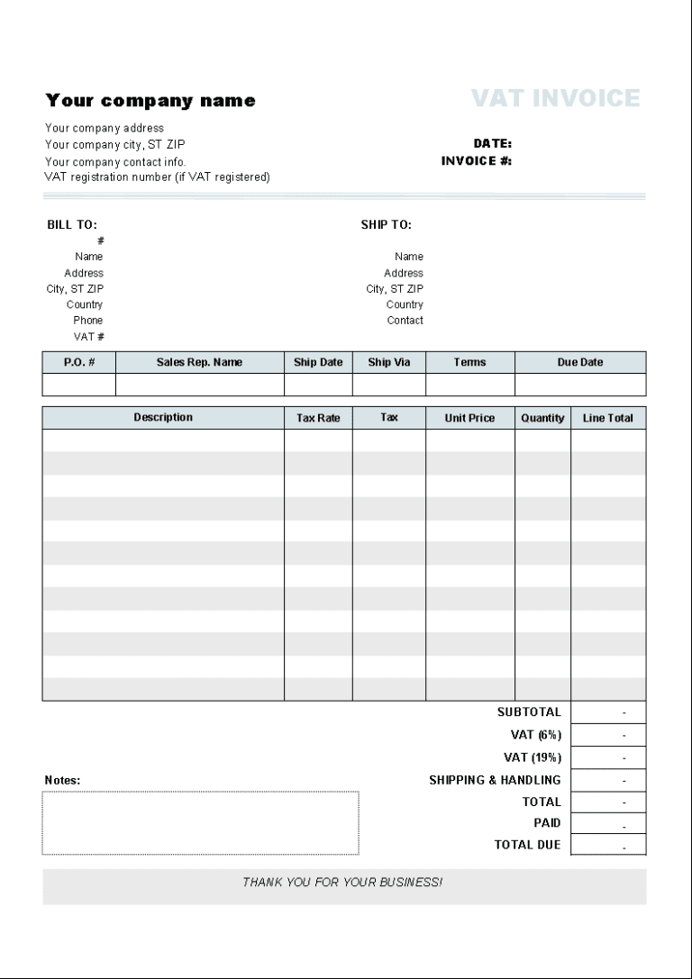 commercial shipping invoice template